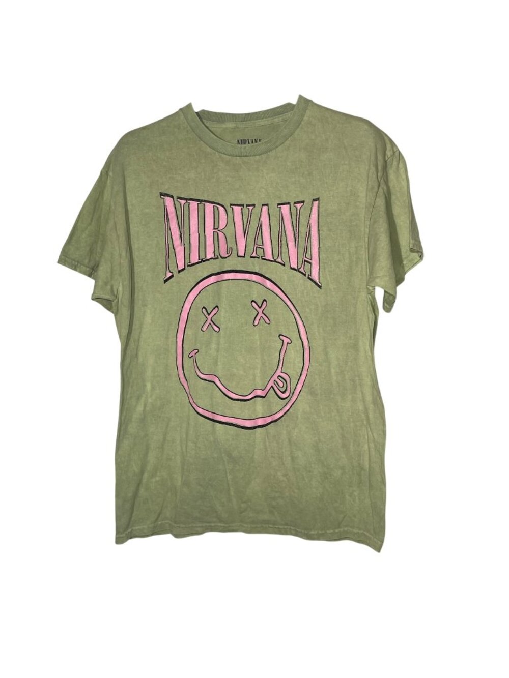 Nirvana Smiley Face Graphic T-Shirt Green Sz LG Cotton